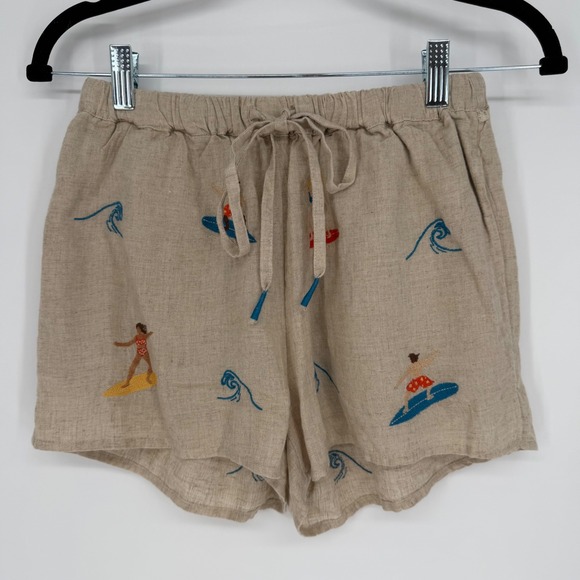Anthropologie Pants - ANTHROPOLOGIE CELANDINE RELAXED LINEN BLEND SHORTS SURFER EMBROIDERY XXS NWT